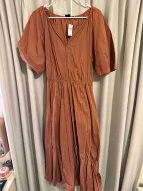 Gap Rust Brown Cotton Puff Sleeve Midi Dress New M Tall
